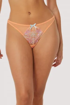 Naomi Floral Embroidered Thong - Orange -