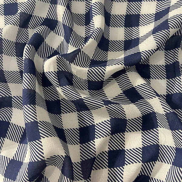 Navy and White Check Print Lawn Fabric