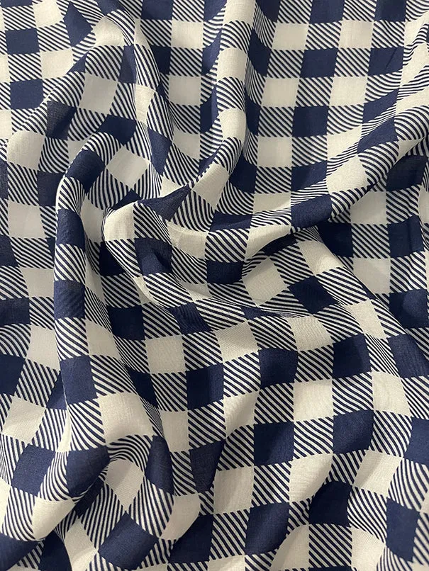 Navy and White Check Print Lawn Fabric