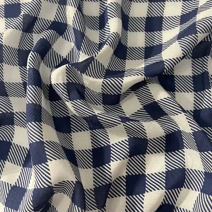Navy and White Check Print Lawn Fabric