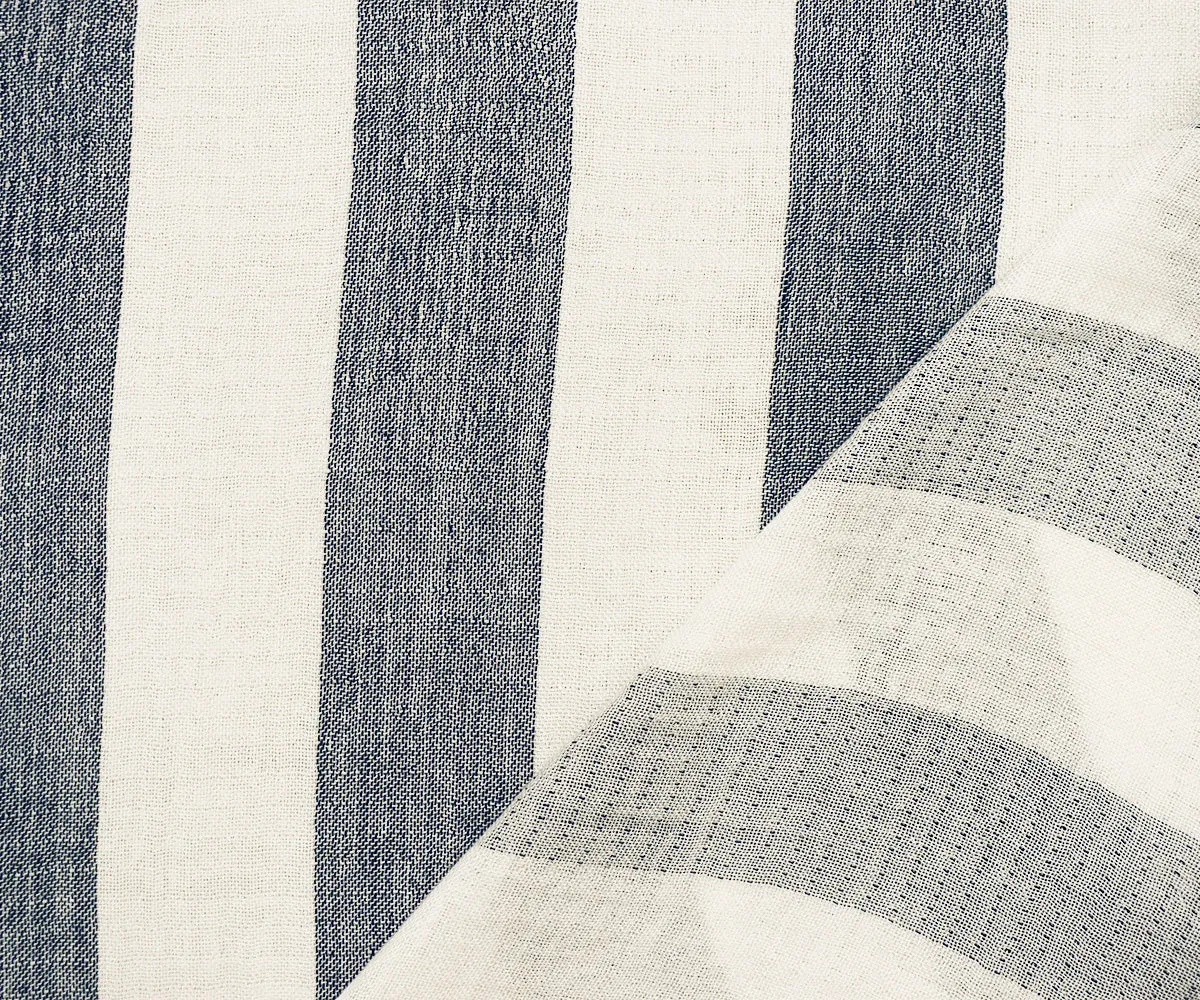 Navy-White Famous Maker Cotton Crinkle Stripe Double Gauze Woven Fabric