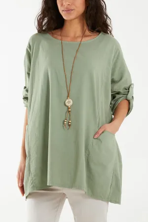 Necklace Relaxed Fit Blouse with Pockets