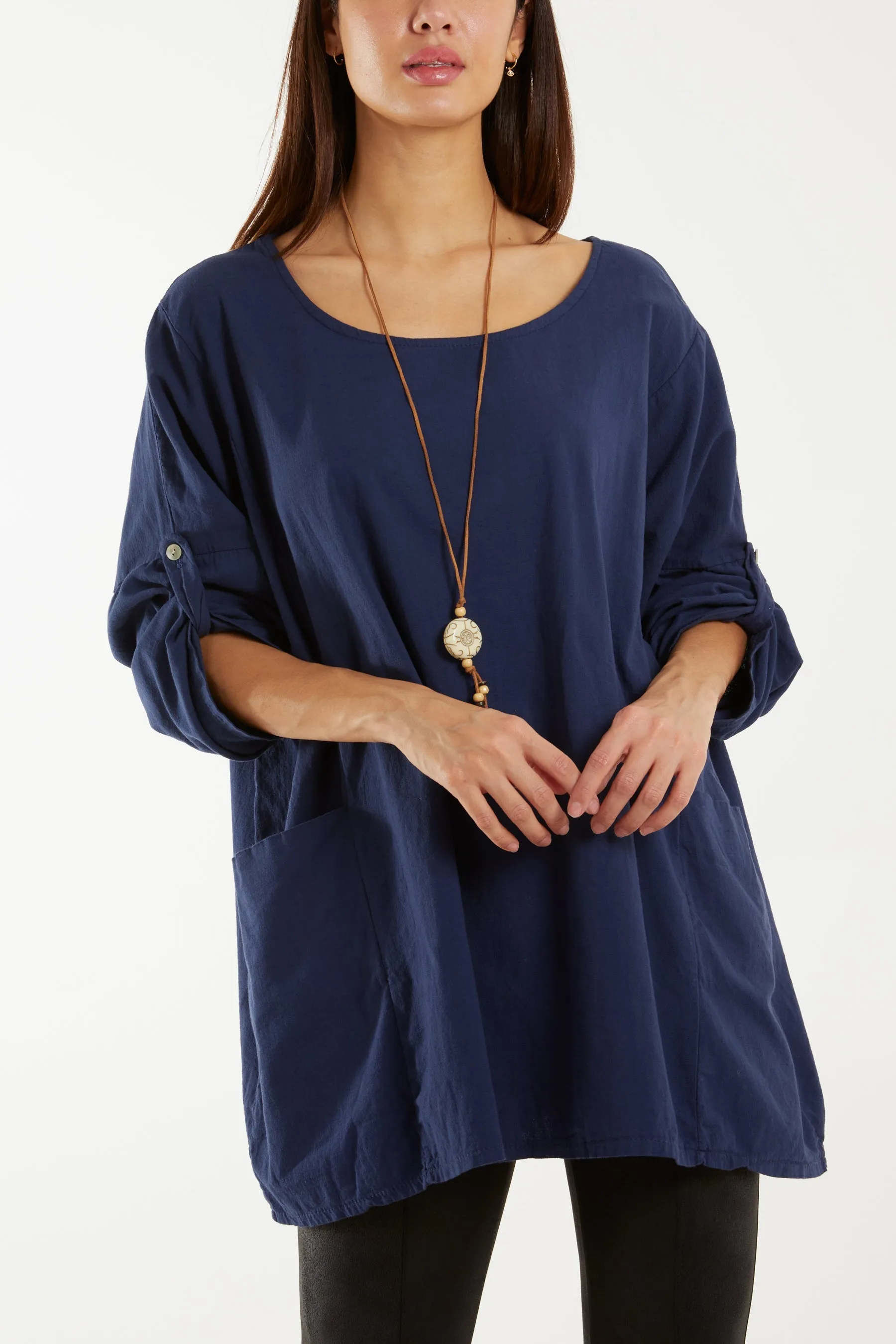 Necklace Relaxed Fit Blouse with Pockets