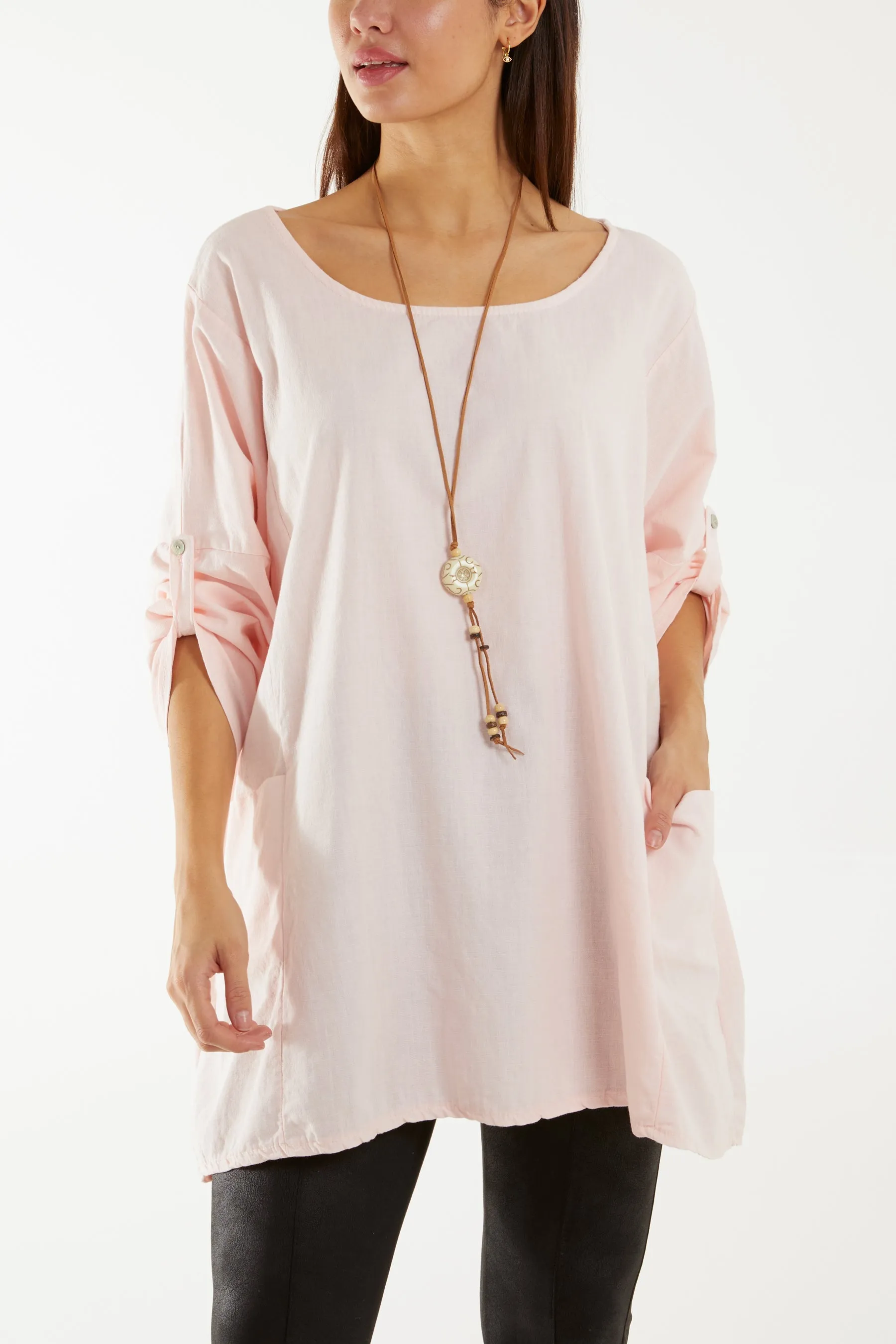 Necklace Relaxed Fit Blouse with Pockets