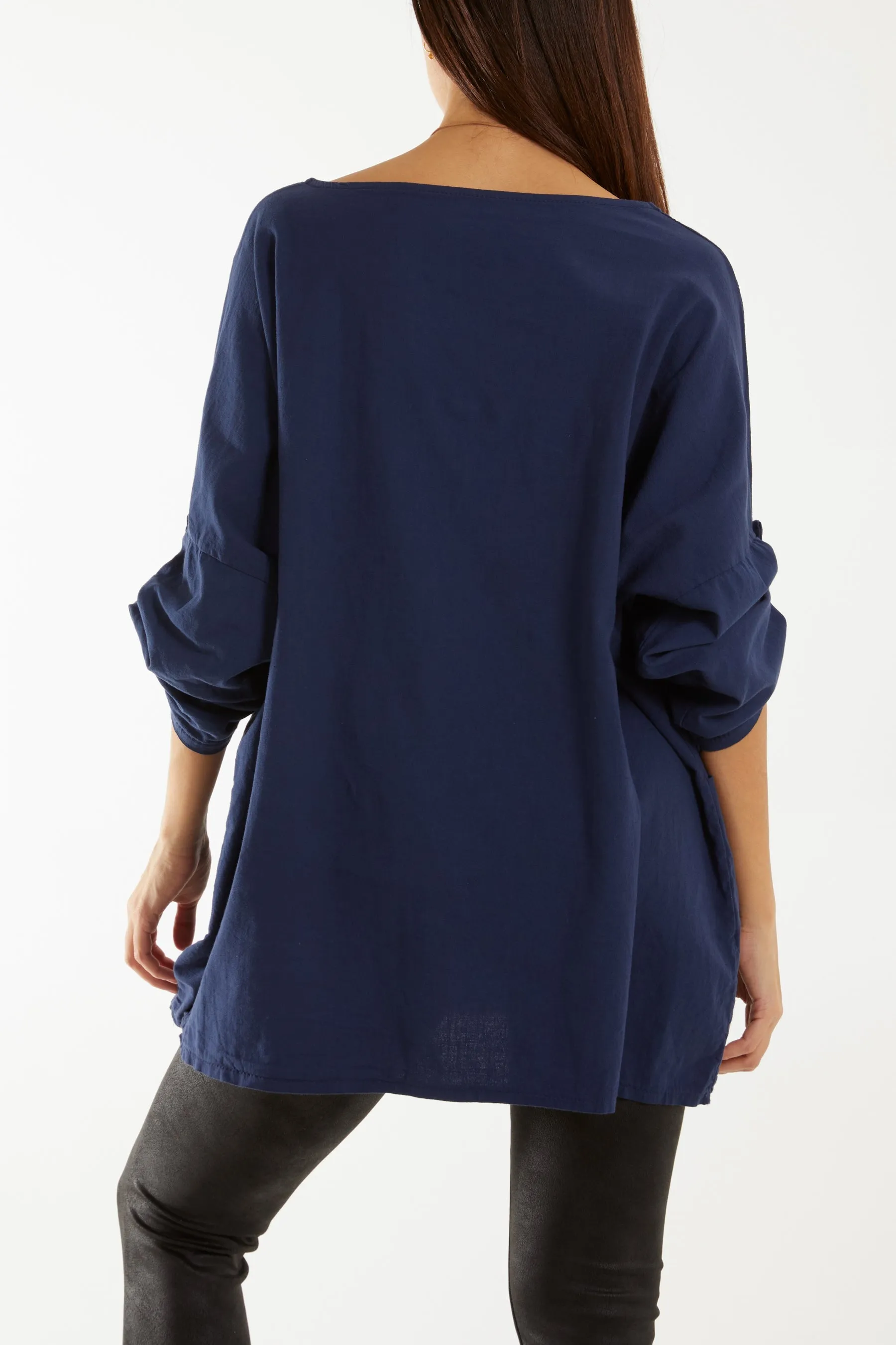 Necklace Relaxed Fit Blouse with Pockets