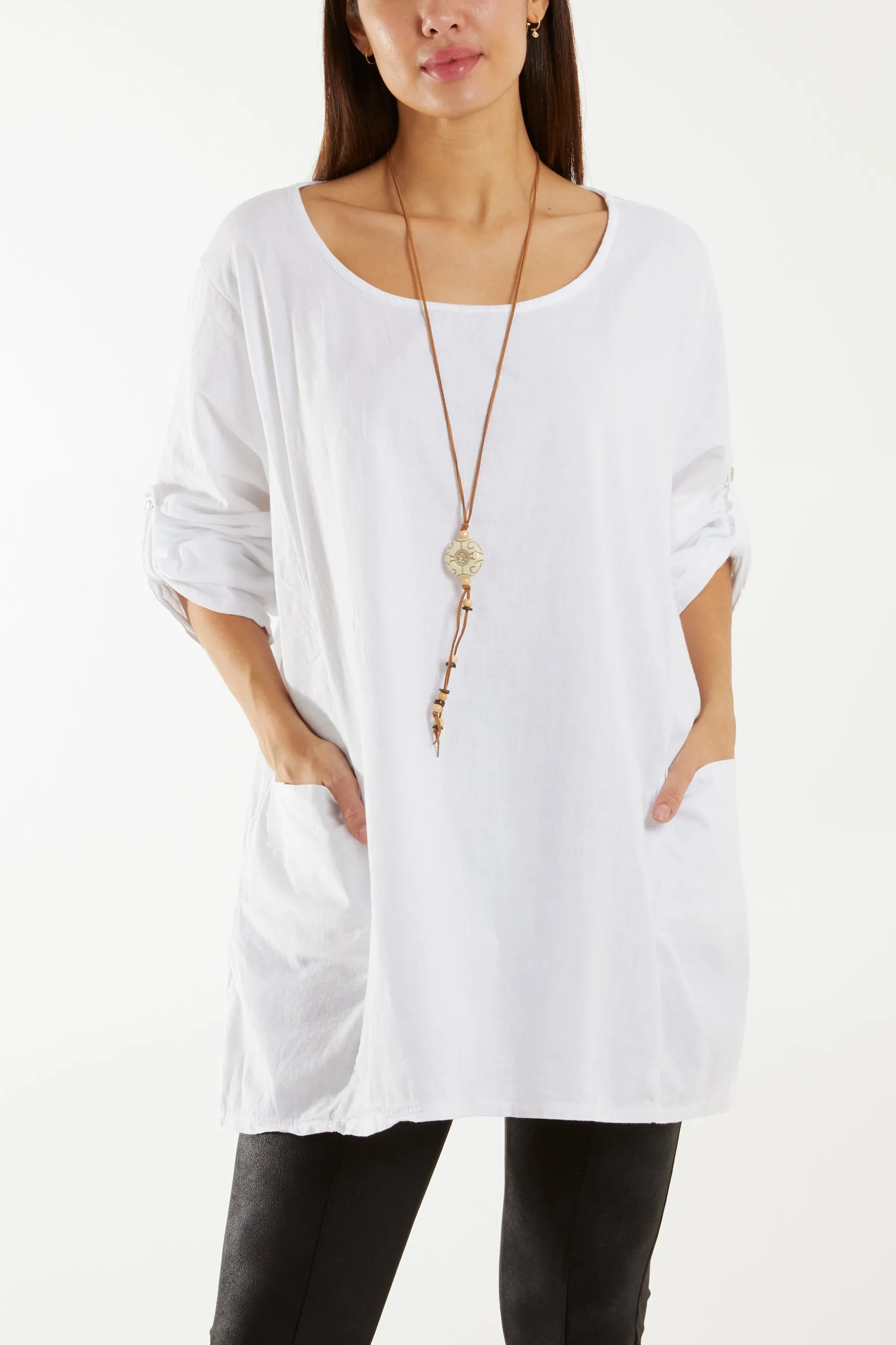 Necklace Relaxed Fit Blouse with Pockets
