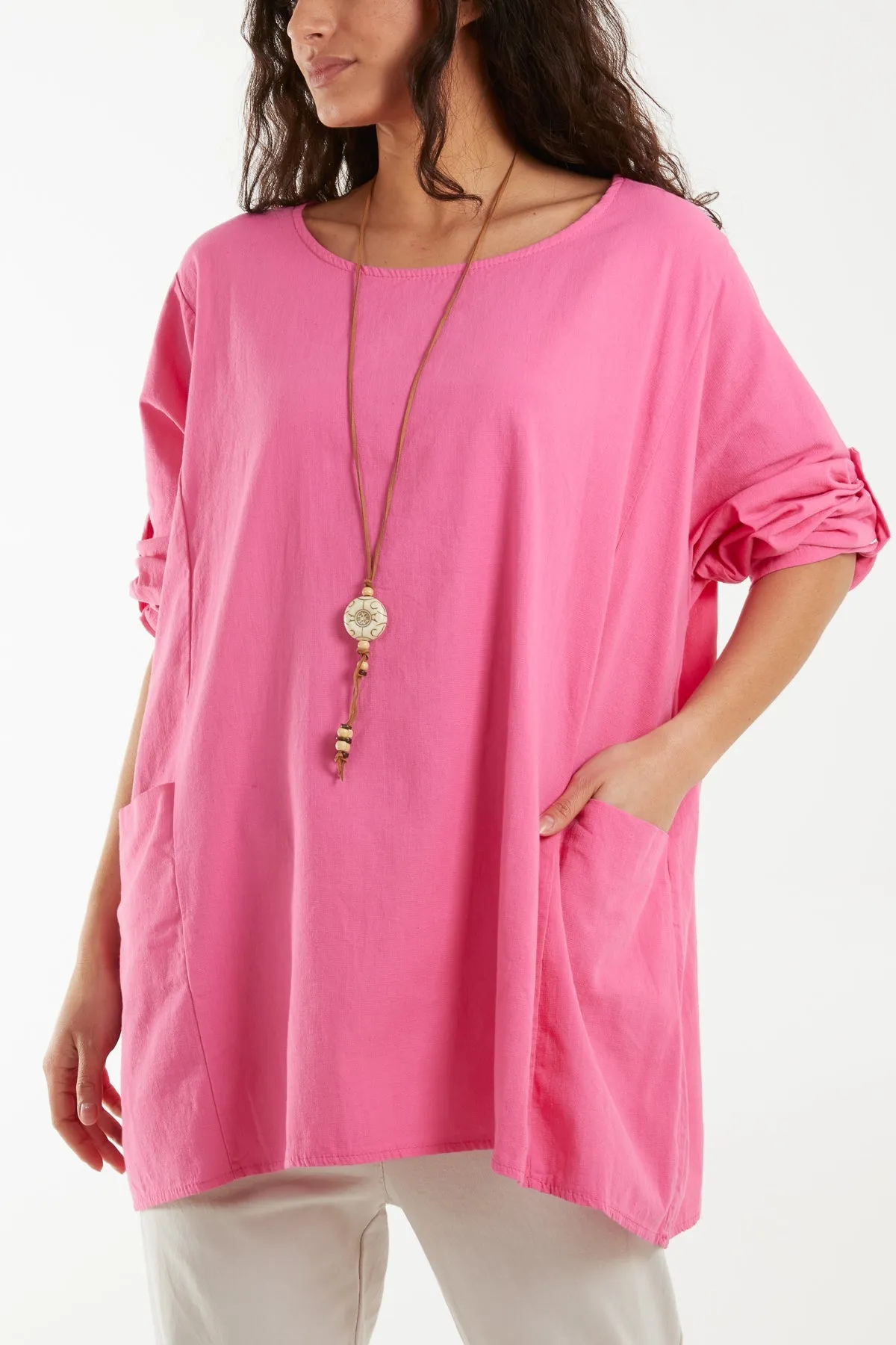 Necklace Relaxed Fit Blouse with Pockets