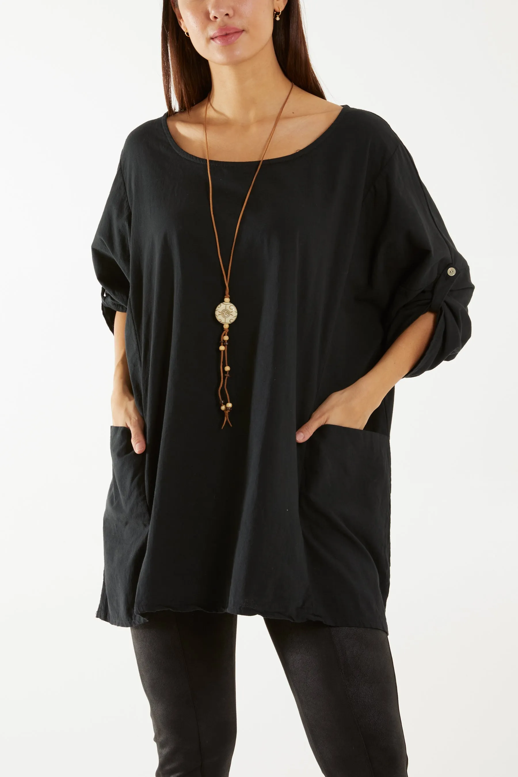 Necklace Relaxed Fit Blouse with Pockets