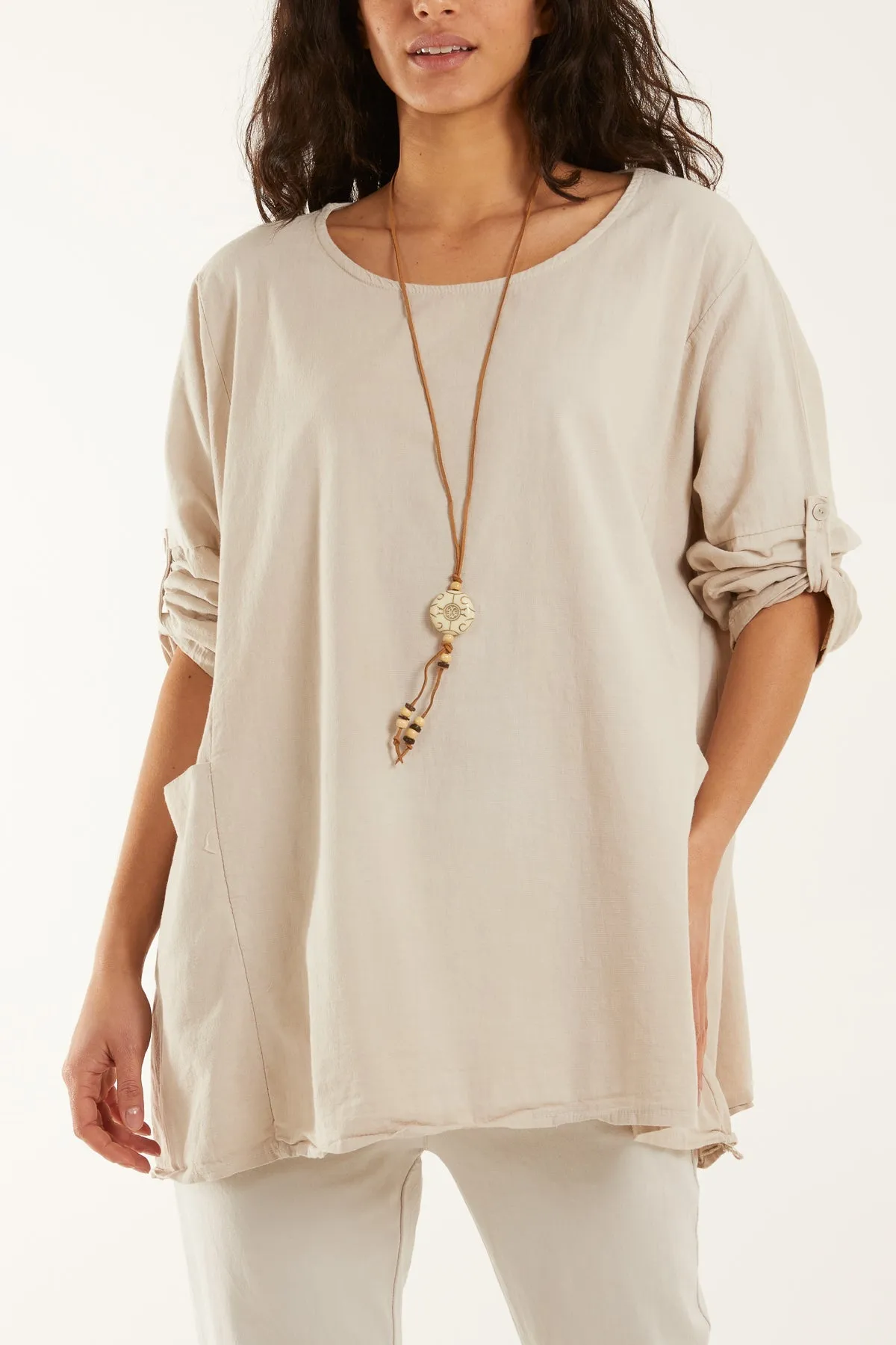 Necklace Relaxed Fit Blouse with Pockets