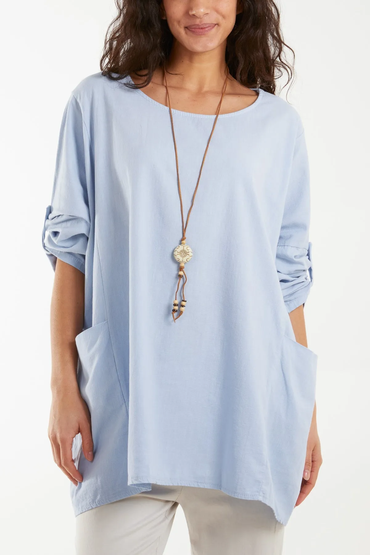 Necklace Relaxed Fit Blouse with Pockets