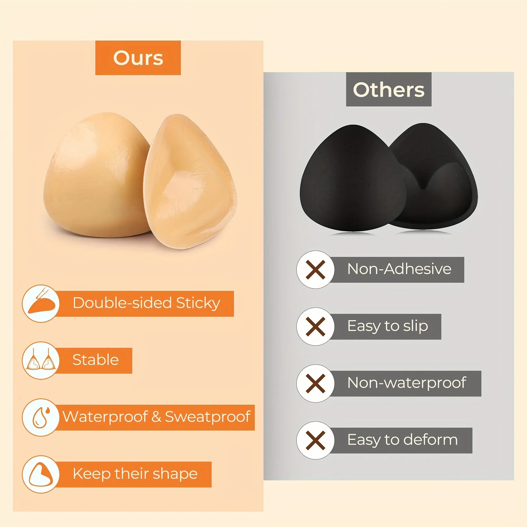 Niidor Women's Seamless Triangular Bra Pads - Double-Sided Adhesive, Invisible, Breathable & Comfortable
