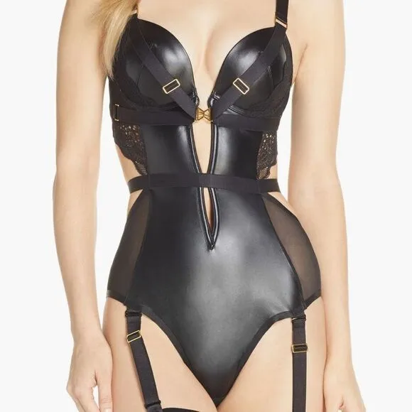 Nordstrom Ann Summers Bibiana Faux Leather Body Suit Garter Straps Medium D/DD