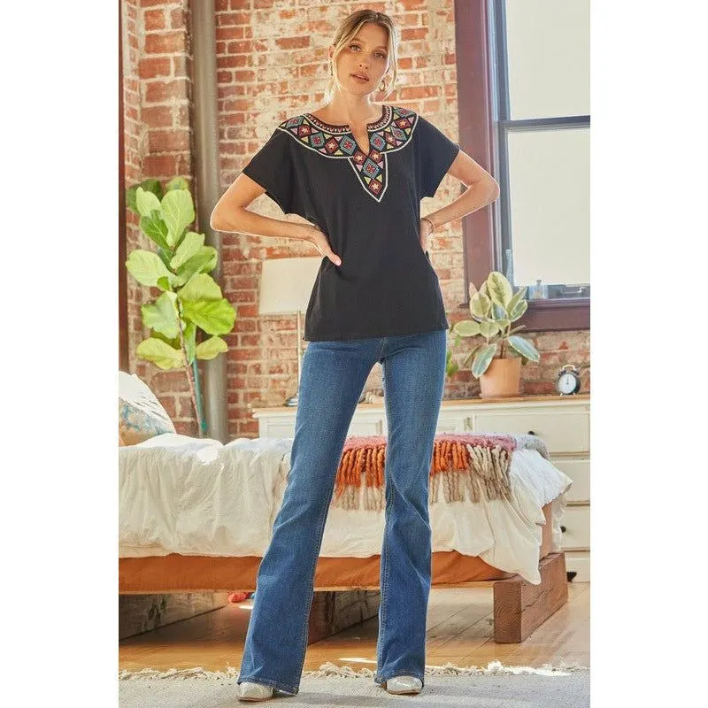 Not So Basic! Embroidered Dolman Style Top
