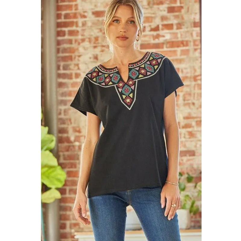 Not So Basic! Embroidered Dolman Style Top