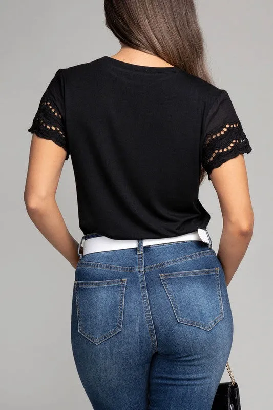 Nuvi Apparel Embroidered eyelet sleeve tee