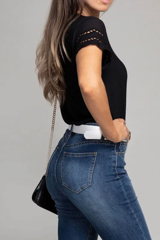 Nuvi Apparel Embroidered eyelet sleeve tee