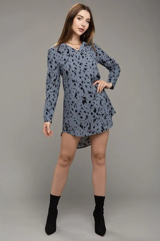 Nuvi Apparel Leopard Animal Print V neck Dress