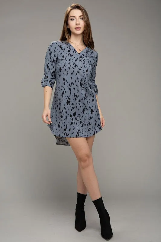 Nuvi Apparel Leopard Animal Print V neck Dress