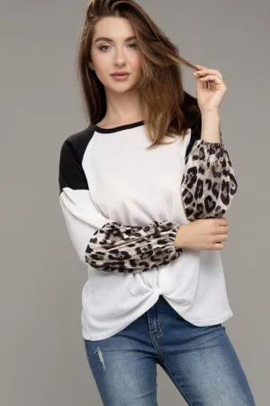 Nuvi Apparel Leopard Print Color Block Top
