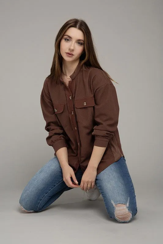Nuvi Apparel Stand collar waffle shirt