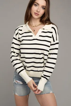 Nuvi Apparel Stripe Collared Knit