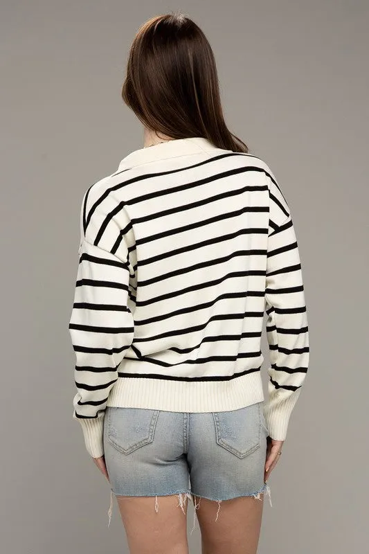 Nuvi Apparel Stripe Collared Knit