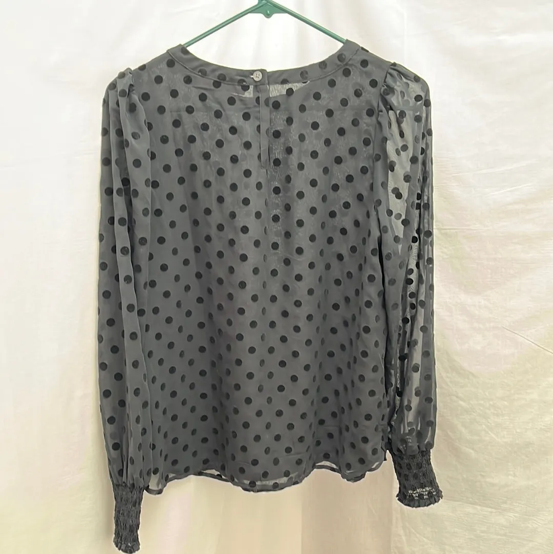 NWT -- Ann Taylor Loft Black Polka Dot Sheer Long-Sleeve Blouse -- S