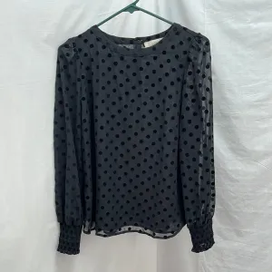 NWT -- Ann Taylor Loft Black Polka Dot Sheer Long-Sleeve Blouse -- S