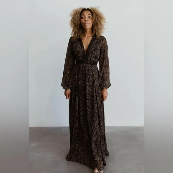 NWT Baltic Born Cha Cha Print Maxi Dress Black And Tan Size Large