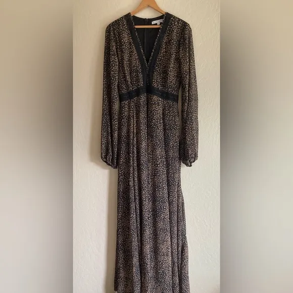 NWT Baltic Born Cha Cha Print Maxi Dress Black And Tan Size Large