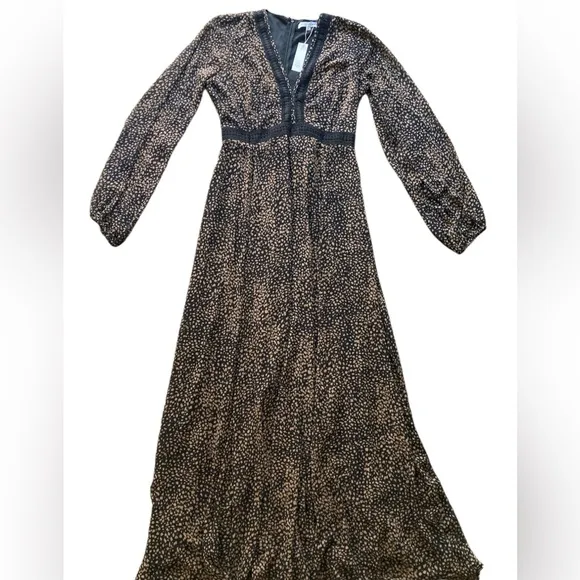 NWT Baltic Born Cha Cha Print Maxi Dress Black And Tan Size Large