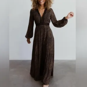 NWT Baltic Born Cha Cha Print Maxi Dress Black And Tan Size Large