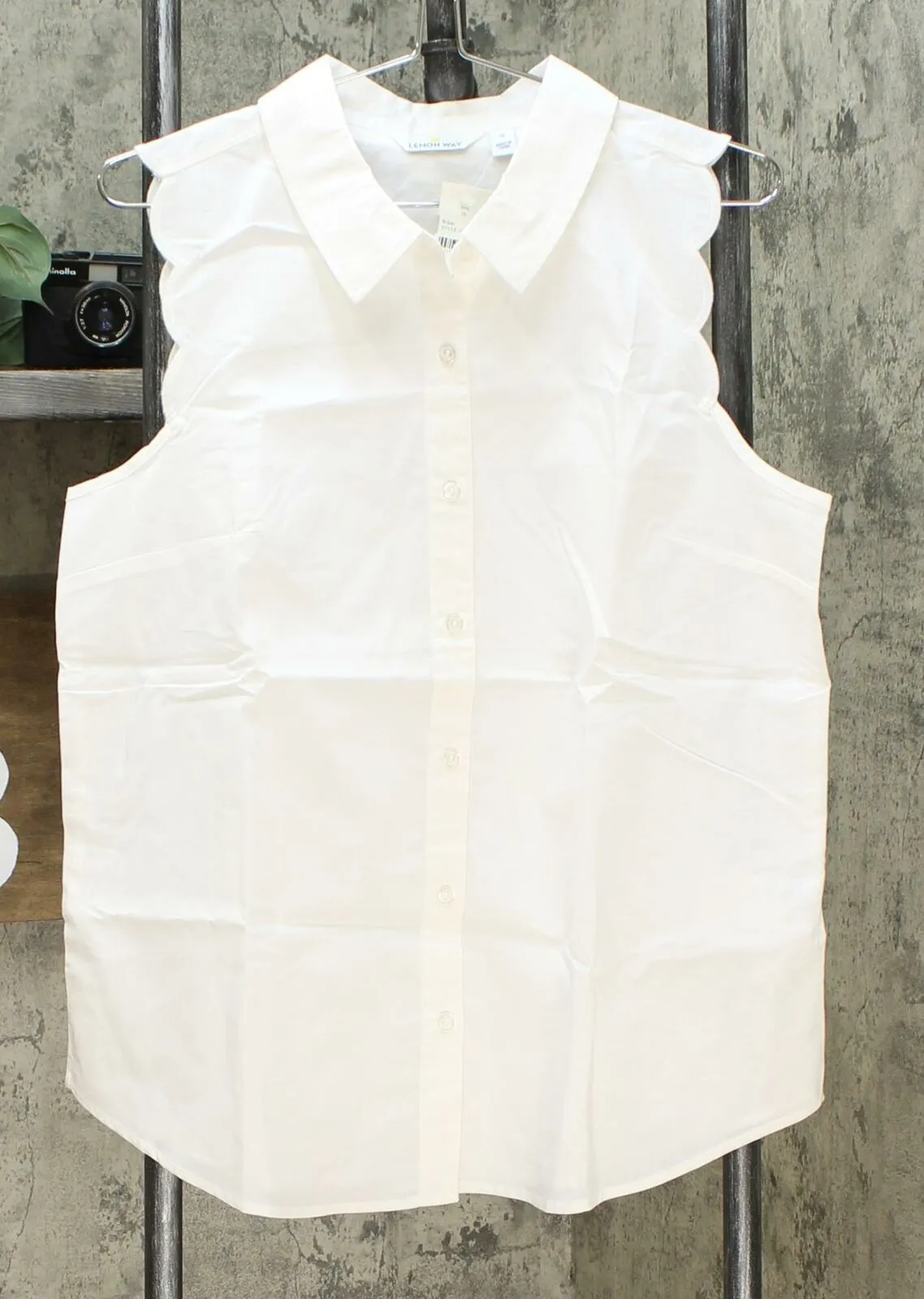 NWT Lemon Way Women's 365 Poplin Scalloped Stretch Button-Down Blouse 14 16