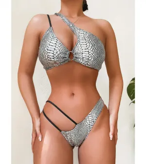 Open Snakeskin Women Swimsuit Sexy One Shoulder Brazilian Bikini