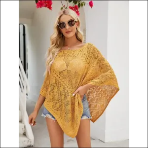 Openwork Boat Neck Shawl Cover-Up