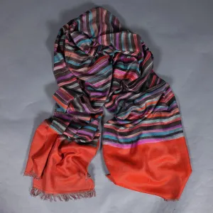 Orange Stripped Handwoven Pashmina Shawl
