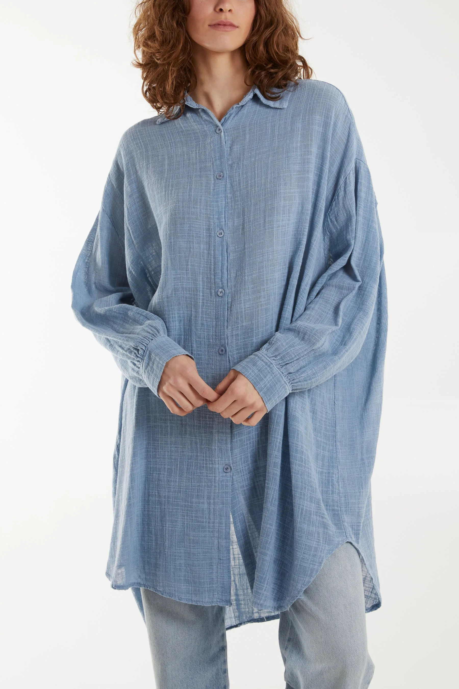 Oversized Button Through Acid Wash Shirt