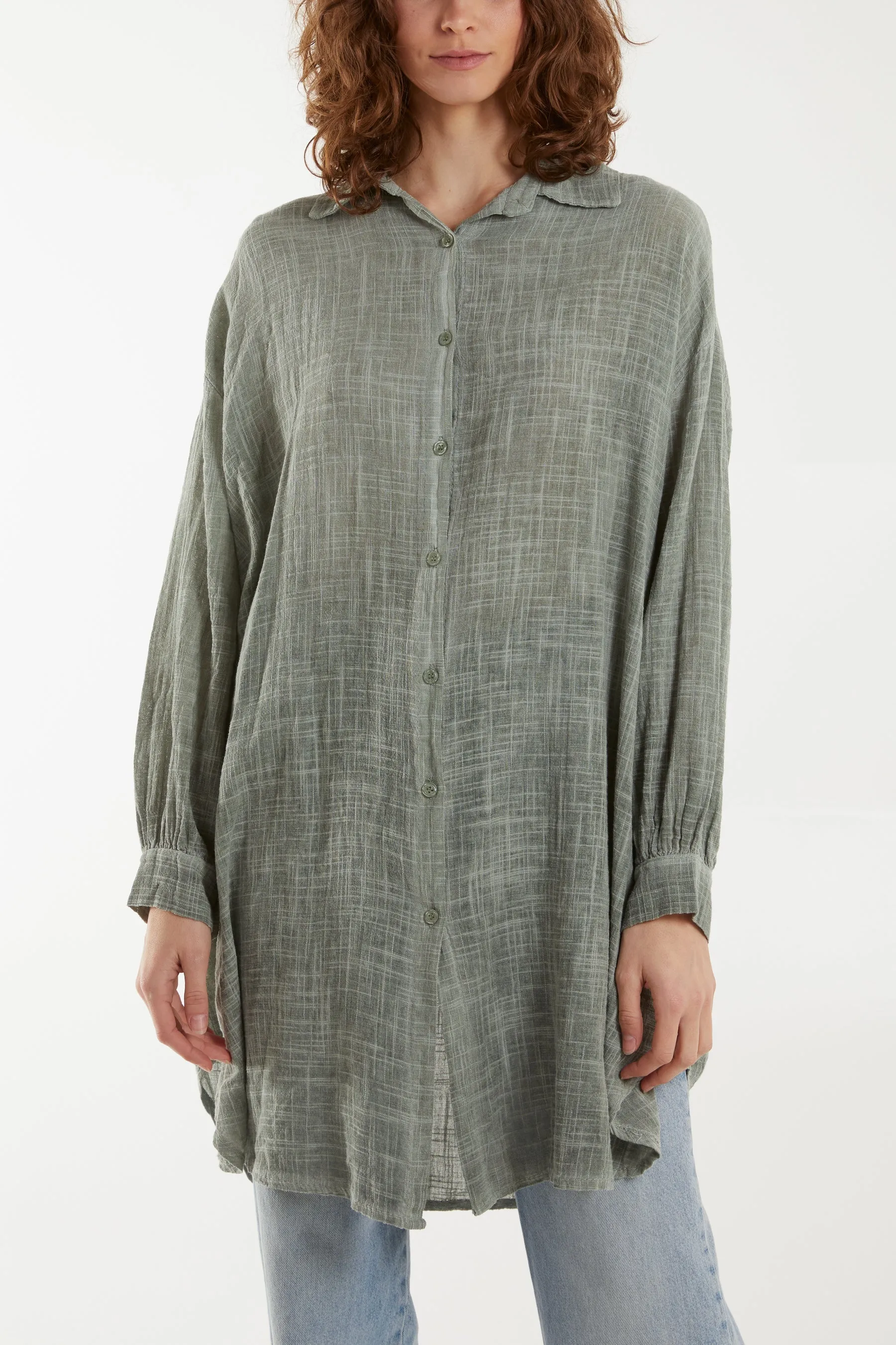 Oversized Button Through Acid Wash Shirt