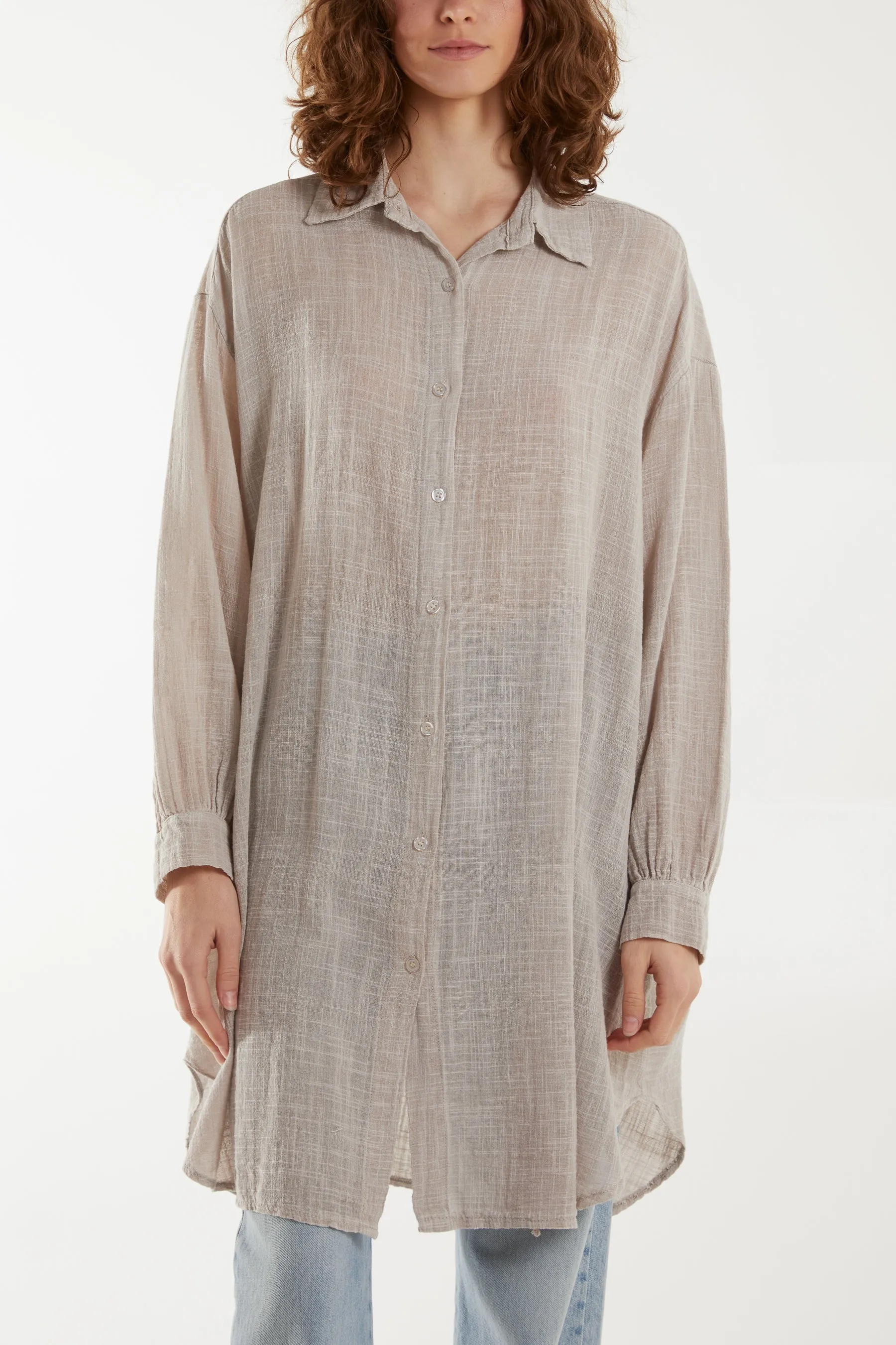 Oversized Button Through Acid Wash Shirt