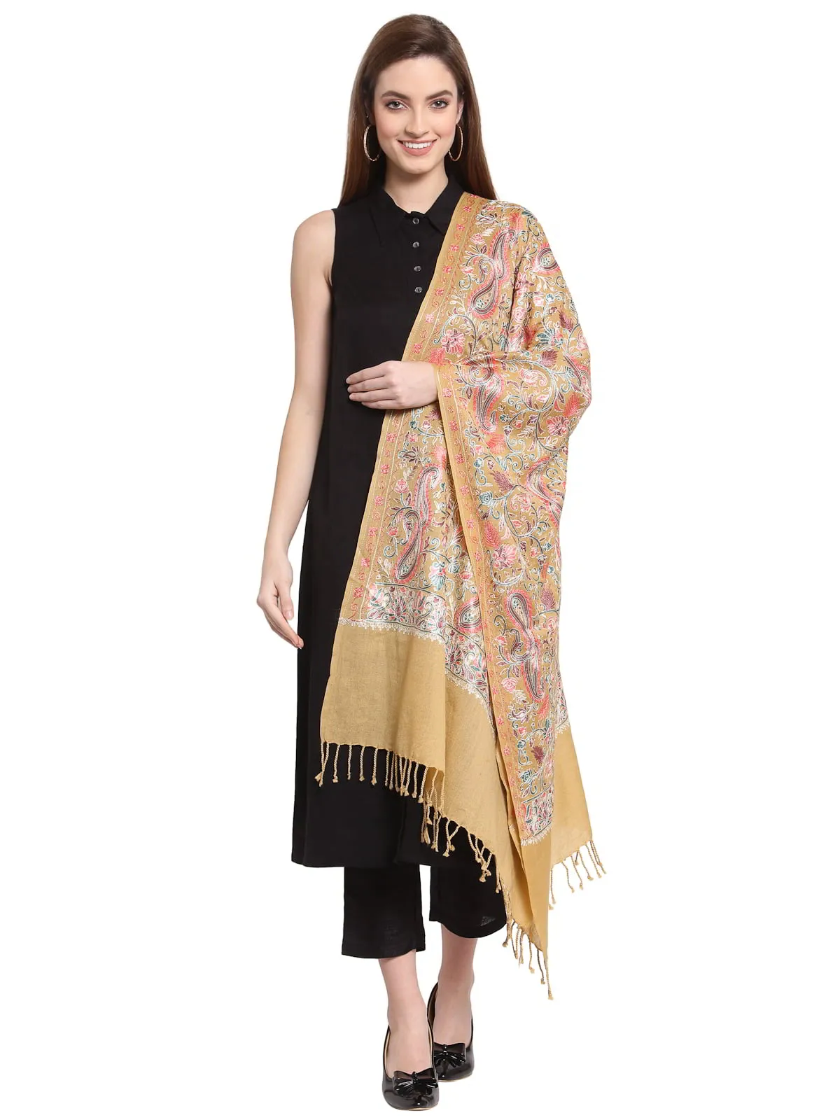 Paisley Embroidered Wool Shawl