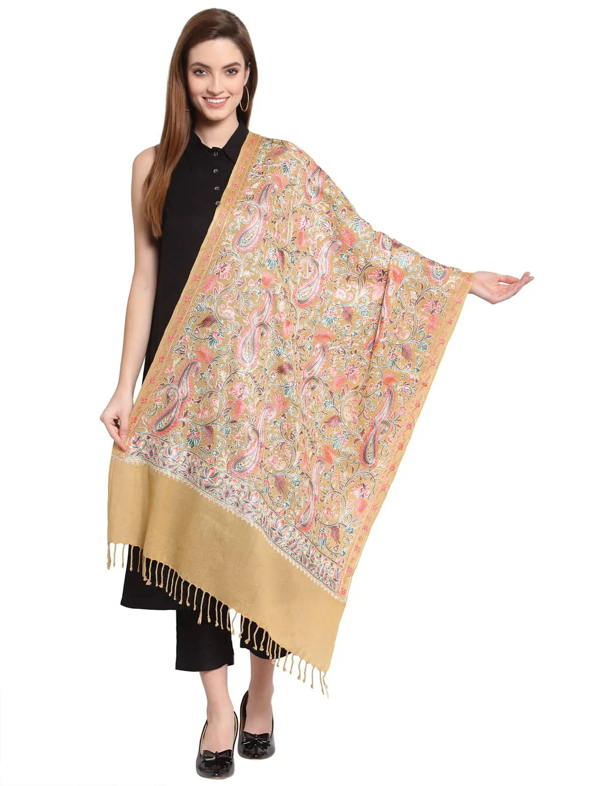 Paisley Embroidered Wool Shawl