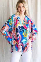 Paisley Long Sleeve V-neck Top