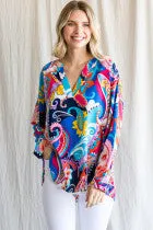 Paisley Long Sleeve V-neck Top