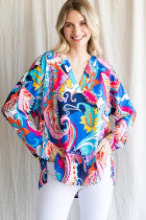 Paisley Long Sleeve V-neck Top
