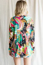 Paisley Long Sleeve V-neck Top