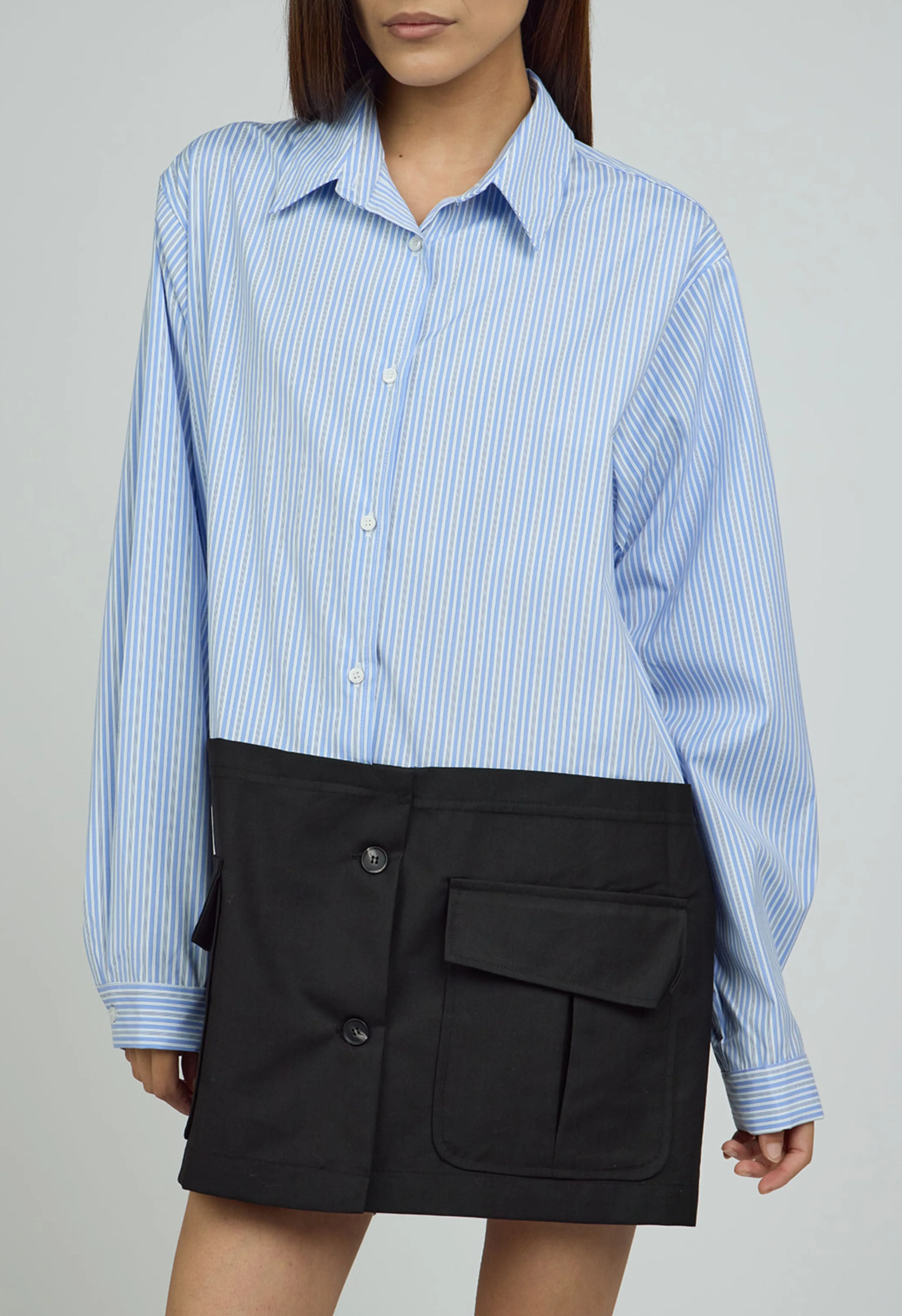 Paneled Striped Cotton-Poplin Shacket