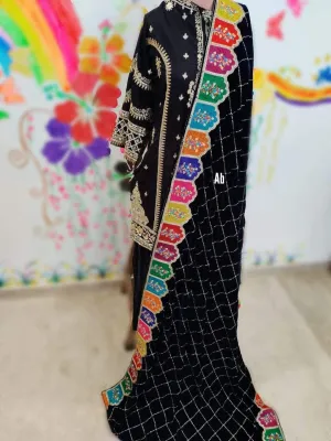 Patch Work Velvet Embroidered Shawl/D 001