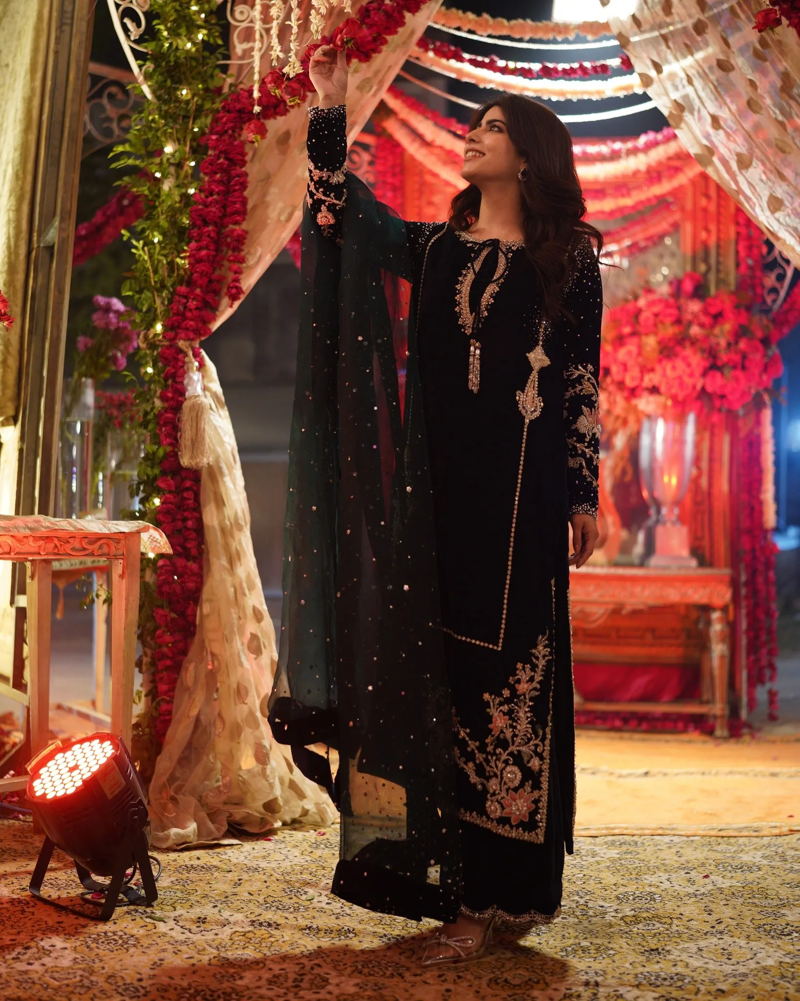 Pehnawa Black Formals Velvet Embroidered Collection IVY - KHAKAA