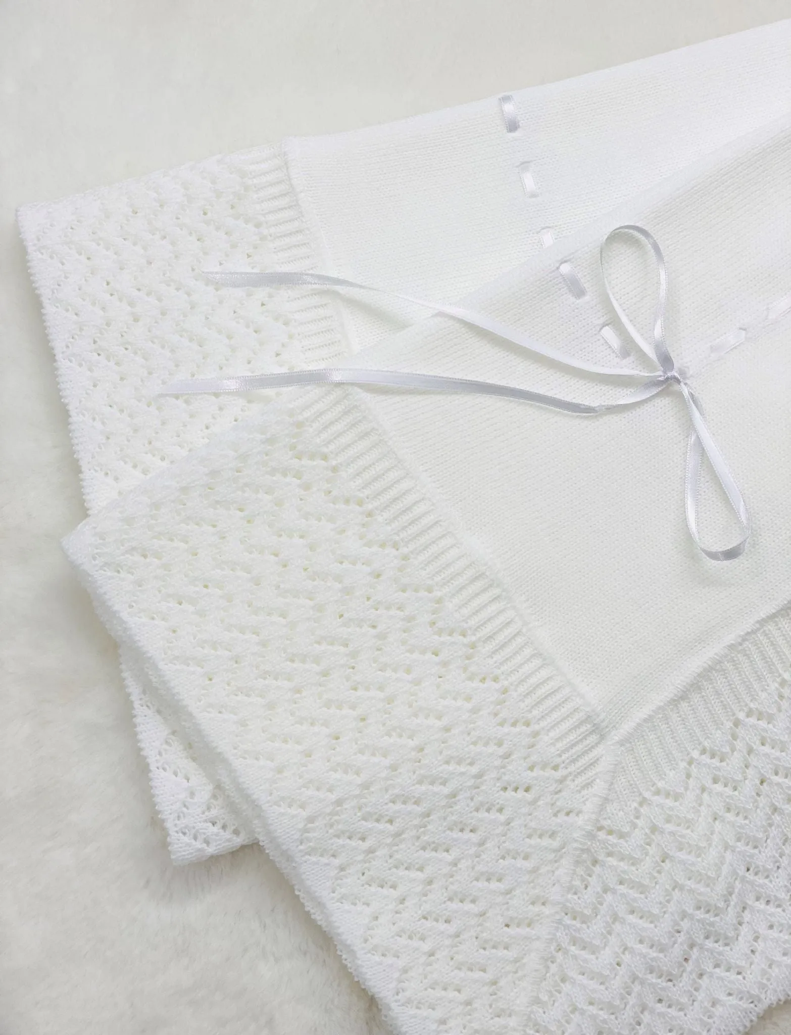 Perfect Little Thing Baby's First Shawl With Ribbon - White