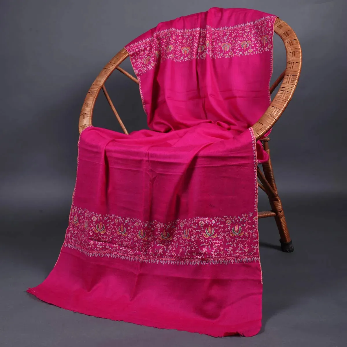 Pink Base Paldar Sozni Embroidered Stole